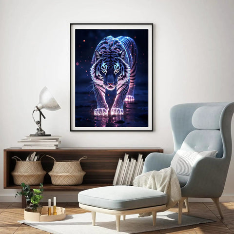 Diamond Painting Kit For Adults Beginners 5D Full Drill DIY Tiger Art Set With Dope Tools in frame as wall decor 12x16 inches