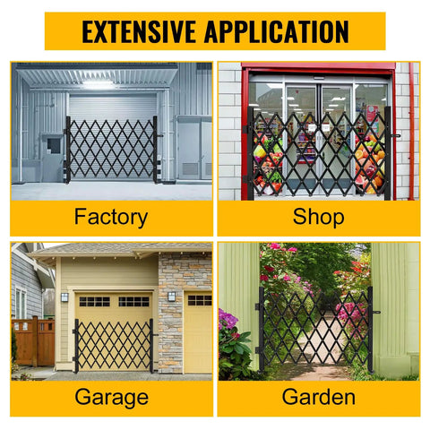 Heavy Duty Single Folding Security Gate With Smooth Roll Casters in factory, shop, garage, and garden environments.