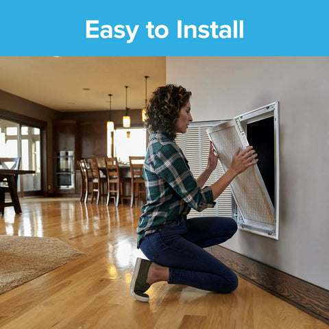 Woman installing 14X24X1 AC Furnace Air Filter MERV 13 MPR 2200 Elite Allergen Bacteria Virus Filter 6 Pack Pleated