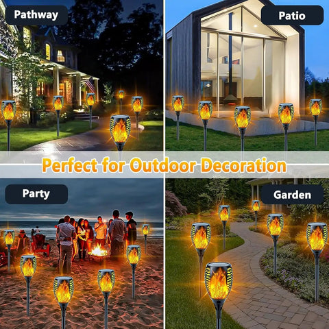 8 Pack Solar Flame Stakes Outdoor Lights With Lit Flickering Fire Effect Waterproof LED Landscape Path Lights for outdoor spaces