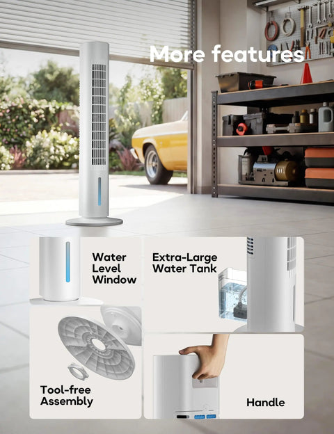 3 in 1 Windowless Portable Air Conditioner And Evaporative Cooler with large water tank and handle in garage