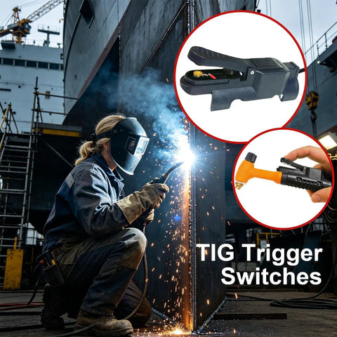 Welder using Pro Grade Welding Touch Button With Ergonomic Anti Slip Grip And Quick Release Torch Clip on shipyard