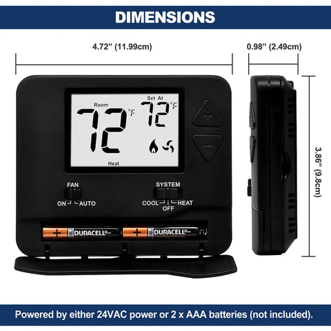 Non Programmable Digital Thermostat For Home With Large LCD Display 1 Heat 1 Cool Electric Or Gas Oil Compatible dimensions