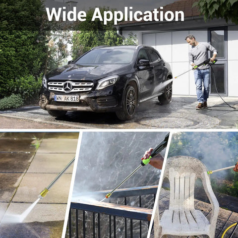 Electric Pressure Washer Beast 2150 PSI Two Point Six GPM with hose reel and soap tank cleaning various surfaces and a car