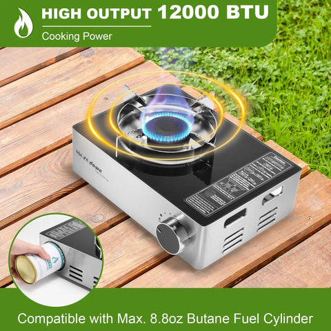 Portable Butane Gas Stove With Wind Guard 12000 BTU Single Burner Camp Stove For Home Kitchen Outdoor Cooking Camping Hiking Picnics Fuel Not Included