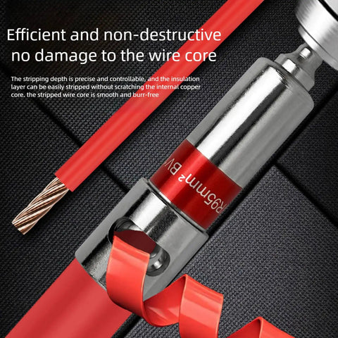 Heavy Duty Electric Wire Stripper For Household Wiring Projects showing smooth cutting action and copper wire, designed for safe insulation removal.