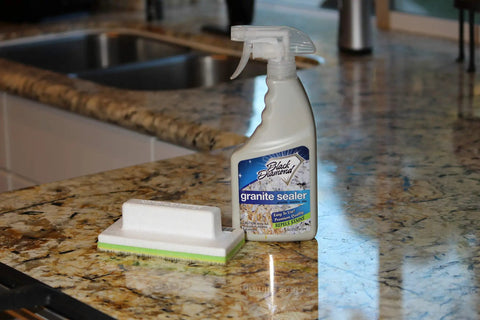 Granite And Stone Sealer That Stays Put Easy To Use Water Based Formula Sprays On And Wipes Off Protects Granite Marble Travertine Limestone And Concrete Grout Fireplaces And Patios From Oil Coffee Wine Ink Safe For Food Contact on kitchen countertop with applicator pad