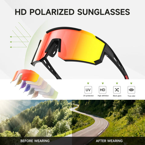 HD Polarized Sports Sunglasses Offering Zero Glare Nonsense And Solid UV Armor For Running Cycling Baseball Unisex Frames in various colors.