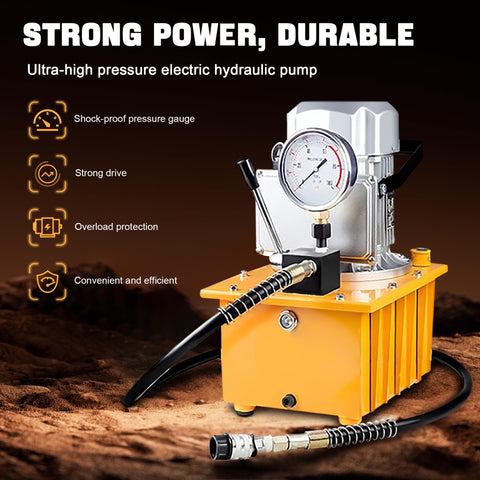 Heavy Duty 10000 Psi Electric Hydraulic Pump Power Pack 750 Watt Motor 7 Liter Tank with pressure gauge and hose.