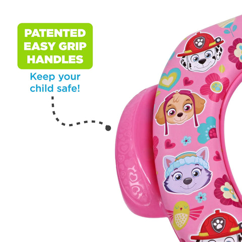 Super Chill Toddler Potty Seat With Plush Cushion And Sure Grip Handles for smooth baby potty training, featuring easy grip handles.