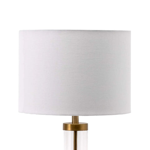Hendry 23 Inch Glass Table Lamp With Brass Finish, Fabric Drum Shade, Ideal For Living Room, Bedroom, End Tables, Cozy Lighting