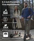 Two people with electric scooters showing 8.5 Tire Tube 50/75-6.1 Scooter Tire Replacement features like anti-slip tread and butyl inner tube.