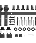 8FT Sliding Barn Door Hardware Kit for Single Doors up to 48 Inch, components displayed, heavy duty carbon steel track, nylon rollers