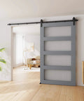 Room with 8FT Sliding Barn Door Hardware Kit for Single Doors up to 48 Inch, Heavy Duty Carbon Steel Track installed, door not included