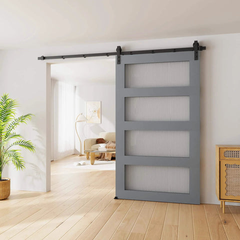 Room with 8FT Sliding Barn Door Hardware Kit for Single Doors up to 48 Inch, Heavy Duty Carbon Steel Track installed, door not included