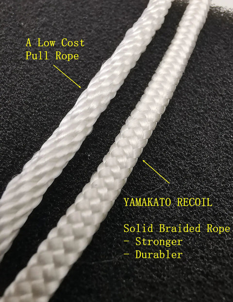Comparison of low cost pull rope with Yamakato Recoil solid braided rope for Universal Recoil Pull Start Starter For Predator, Champion, Honda, and Ryobi Engines and Generators 196cc to 224cc, 5.5HP to 6.5HP, 3500 to 4500 Watt Models, 47mm Pulley, Easy Install, Durable Iron Plate Design
