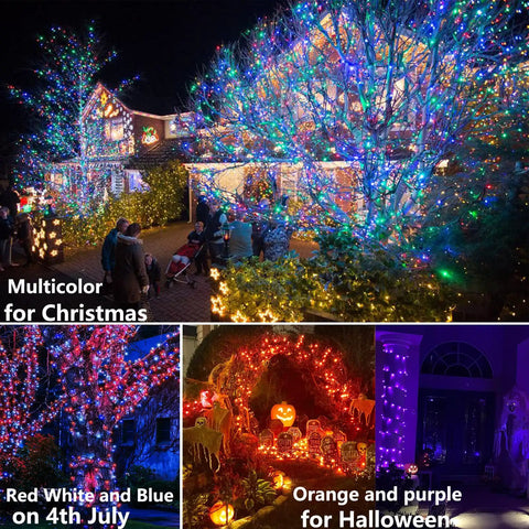 164Ft 500LED RGB String Lights Outdoor With Remote Timer Memory Waterproof decorated houses for Christmas, 4th July, Halloween