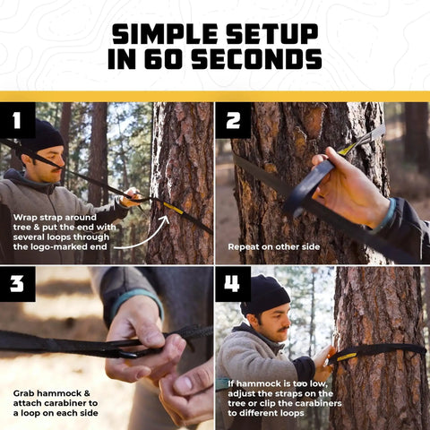 Instructions on setting up Single Camping Hammock For Outdoors, Backpacking And Travel Gear using tree straps
