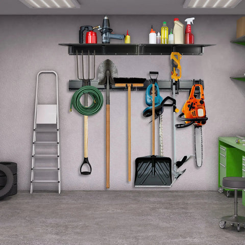 Garage Tool Storage Rack 12 Piece With Wall Shelf And Heavy Duty Hanger System For Power Tools, Wall Mounted Metal Organizer