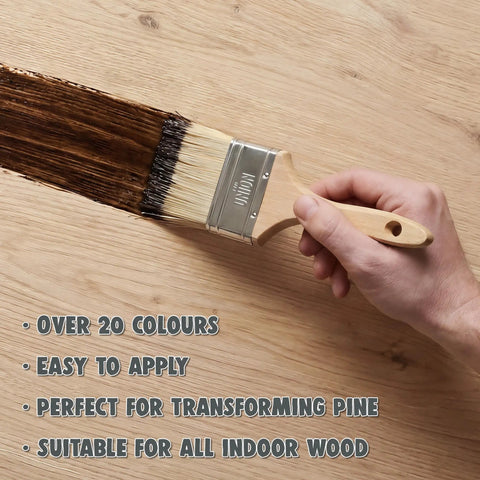 Premium Water Based Wood Stain Dark Pine Shade Non Toxic Eco Friendly Formula For Indoor Furniture And Craft Projects Eight Ounce Can used with brush on wood.