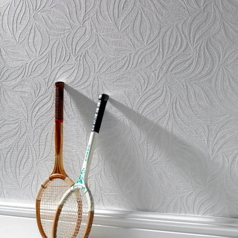 Paintable Textured White Eden Wallpaper Roll 20.5 Inch Wide By 11 Yard Long 56 Sq Ft Coverage Smooths Wall Bumps With Easy DIY Paint To Match Your Decor, shown with floral pattern.