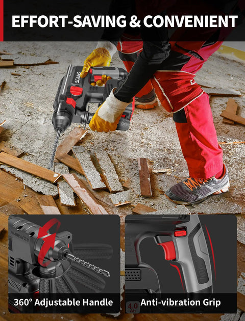 Person using 20V Brushless Cordless Rotary Hammer Drill With 4.0Ah Battery And Charger, SDS Chuck, 4 Modes on floor demolition