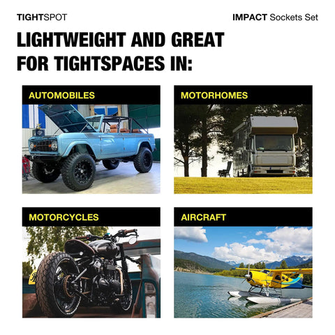 Image showing applications for "One Quarter Inch Drive Socket Master Set With Eighty Piece SAE And Metric" in automobiles, motorhomes, motorcycles, and aircraft.