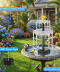 Sun Powered Water Fountain Kit With 2.5W Solar Panel, Four Spray Nozzles in bird bath, garden setting, showing power cord and pump