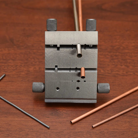 Swiss Style Miter Cutting Vise Jig Forged From Hardened Steel Measures Three Point Seven Five Inches for precise wire bending.