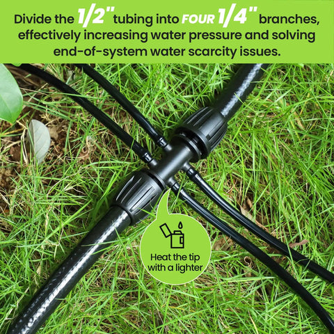 Half Inch Drip Irrigation Tubing Kit With Four Packs Six Way Connectors Fifty Foot Length For Garden Irrigation System And Flexible Distribution Hose For Any Project Easy Setup