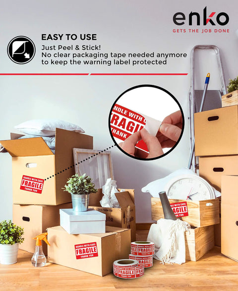 3 X 5 Inch Fragile Shipping Labels Handle With Care Permanent Adhesive, Clear Fragile Warning Labels With Thank You Message, 500 Perforated Self Adhesive Labels On One Roll For Easy Printing And Quick Packing