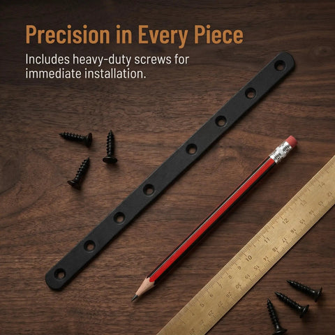 Heavy Duty Stainless Steel Brace Brackets Set Four Pieces Flat Straight Joining Plates With Screws 10 Inch on table