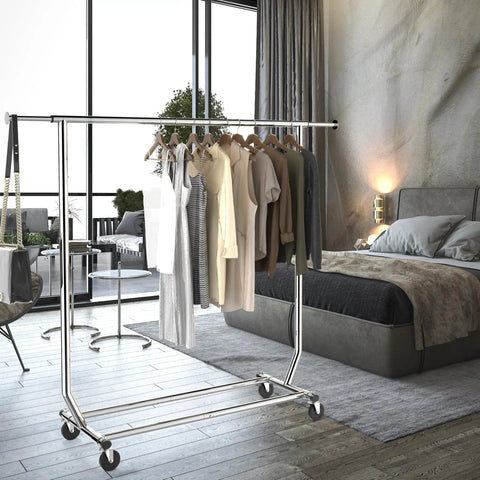 Sturdy Workhorse Commercial Grade Garment Rack With Heavy Duty Steel Construction Extends From 50 To 75 Inches Holds Up To 250 Lbs Chrome Finish Adjustable Hanging Rod For Home Office Or Studio Use
