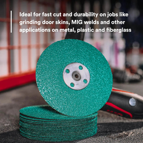 Green Corps Fiber Disc 36507 5 Inch By 7/8 Inch Ceramic Resin Bond Abrasive Disc 40 Plus Grit 20 Pack on workbench
