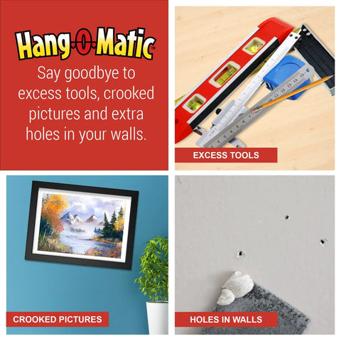 All In One Picture Hanging Tool replaces excess wall tools, crooked picture, and wall holes. Efficient hanging with precision.