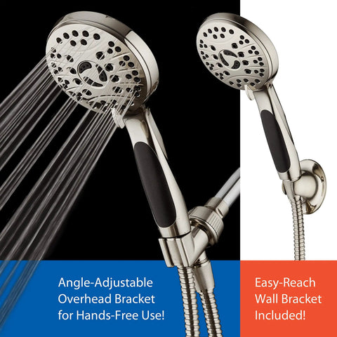 Dope High Pressure 6 Setting Luxury Handheld Shower Head With 6 Foot Stainless Steel Hose, dual brackets, brushed nickel