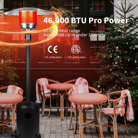 Powerful 50,000 BTU Propane Patio Heater On Wheels For Backyard Hangouts And Outdoor Dining, Easy Ignition, Safety Shut Off