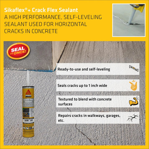 Crack Flex Sealant For Horizontal Cracks Up To One Inch Gray Self Leveling Waterproof Polyurethane Sealant tube on concrete