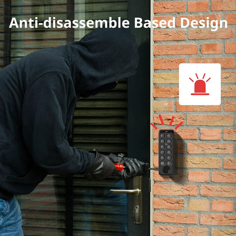 Smart Keypad Touch That Delivers Keyless Entry And Fingerprint Access, IP65 Waterproof Home Security Pad on brick wall