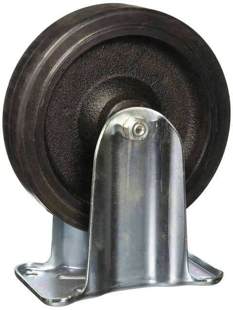 Heavy Duty Eight Inch Rubber Wheel Plate Caster Built Tough For Daily Grind With Kingpinless Steel Frame and Sealed Bearings Rolling Smooth Under Massive Loads Up to 2000 Pounds side view of rubber wheel with metal bracket