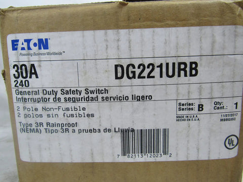 Label of DG221URB 2 Wire 2 Pole Non Fusible B Series General Duty Safety Switch 240 Volt AC 30 Amp NEMA 3R