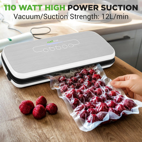 No Fuss Automatic Food Vacuum Sealer For Easy Meal Prep And Fresh Storage sealing strawberries, LED touch control visible