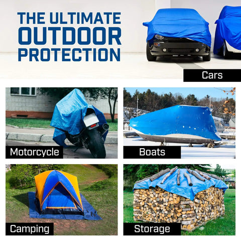Heavy Duty 8x10 Poly Tarp Waterproof With Grommets Every 36 Inches 8x8 Weave 5 Mil Thick Multi Purpose Cover for cars, bikes, and more