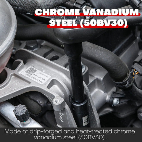Heavy-Duty 48-Piece Three Eighths Inch Drive Impact Socket Set With 6-Point CR-V Sockets in use on engine
