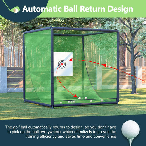 Backyard Golf Practice Net Cage With Metal Frame Auto Ball Return Easy Setup Hitting Net Kit for indoor or outdoor use