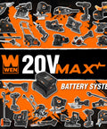 WEN 20V Max cordless tools and battery system display