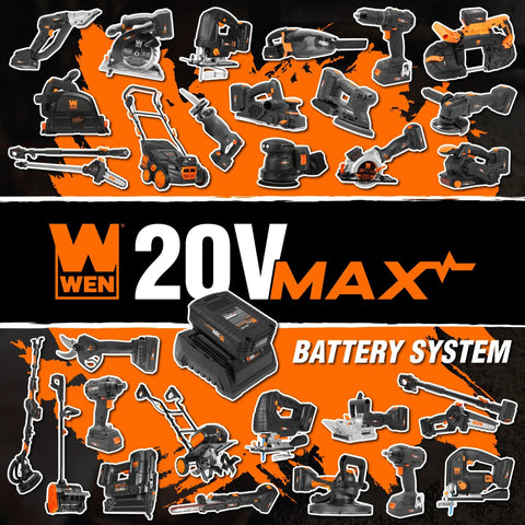 WEN 20V Max cordless tools and battery system display