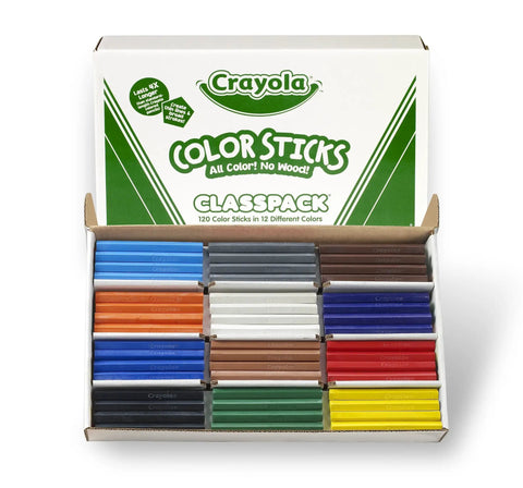 Color Sticks Class Pack 120 Count Kid Friendly With 10 Assorted Colors Thick Solid Crayon Sticks For Big Classroom Art Projects Smooth Glide No Mess Bold Pigments Durable Classroom Ready Art Supplies open box