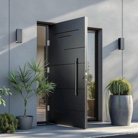 Beefy 18 Inch Solid Stainless Steel Push Pull Door Handle Set Matte Black Finish on modern black exterior door