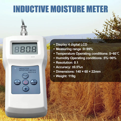 Pinless Inductive Moisture Meter For Quick Non Destructive Readings From Zero To Ninety Percent displayed in a field setting